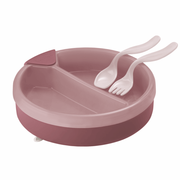 Alternative view of Thermal plate with suction cup base and cutlery